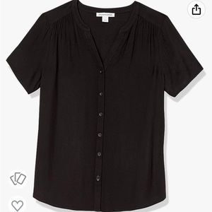 Amazon Essentials Women’s Short Sleeve Woven Blouse - Black- XXL